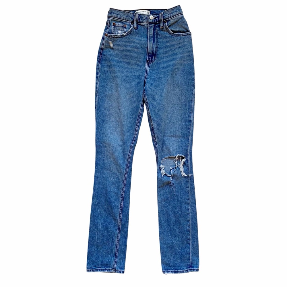 Abercrombie & Fitch ‘90s Slim Straight Ultra High Rise Jeans Distressed Denim